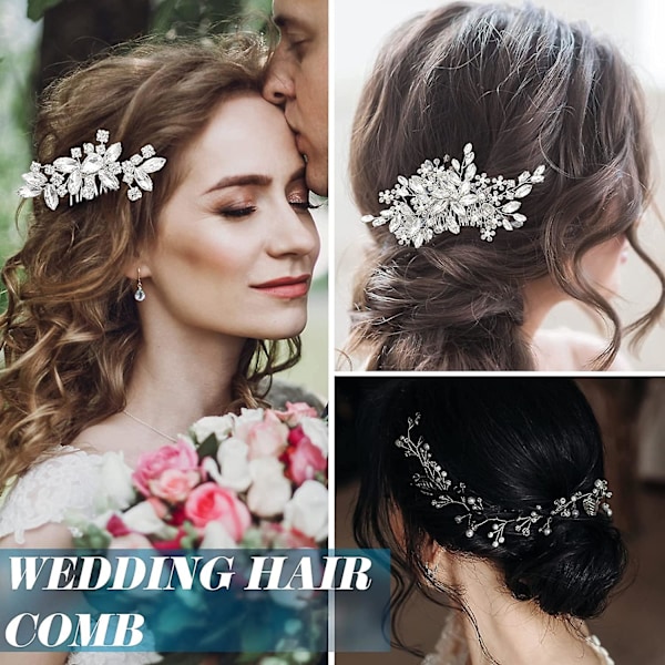 44 stycken bröllopshårkammar med konstgjorda pärlor, kristaller, brudhåraccessoarer, sidokammar, klämmor, U-formade blommor, strass, pärlklipp för bruden