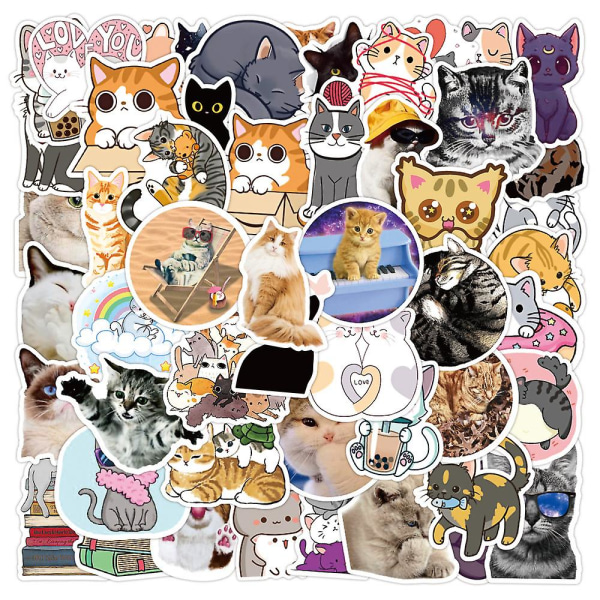 Wabjtam Cat Stickers| 50 stk | Vinyl vandtætte klistermærker til bærbar computer, skateboard, vandflasker, computer, telefon, guitar, kat klistermærker til børn Voksen (kat St.