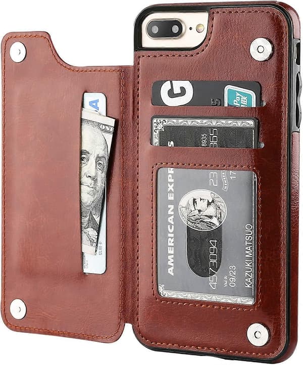 iPhone 7 Plus iPhone 8 Plus Plånboksfodral med Kortfack, Premium PU-Läder Stativ Kortfack, Dubbel Magnetisk Spänne och Hållbart Stötsäkert Co