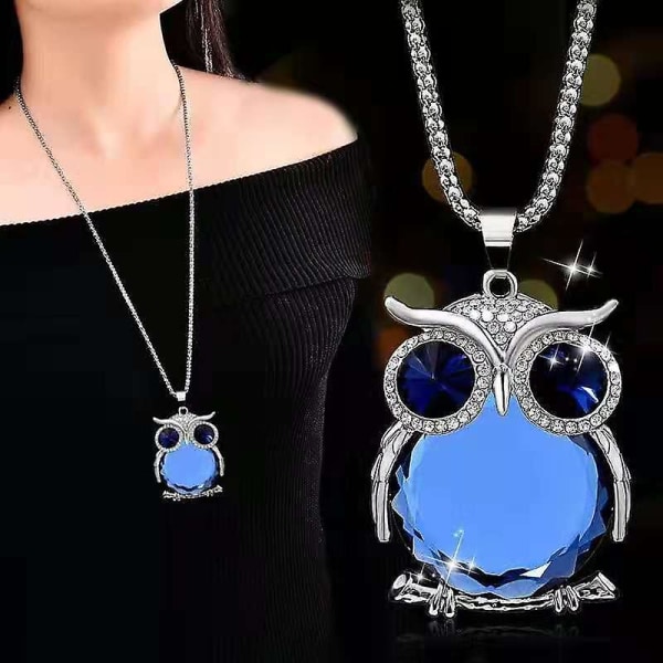Kvinnor lång tröja kedja Crystal Silver Owl hänge halsband Party smycken present