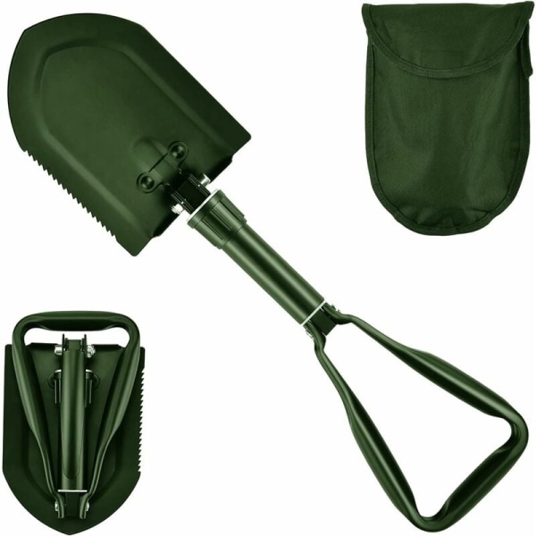 Folding Spade 58cm Extra Strong High Strength Carbon Steel Multifunctional Shovel with Carry Bag (Green, 1 Piece)