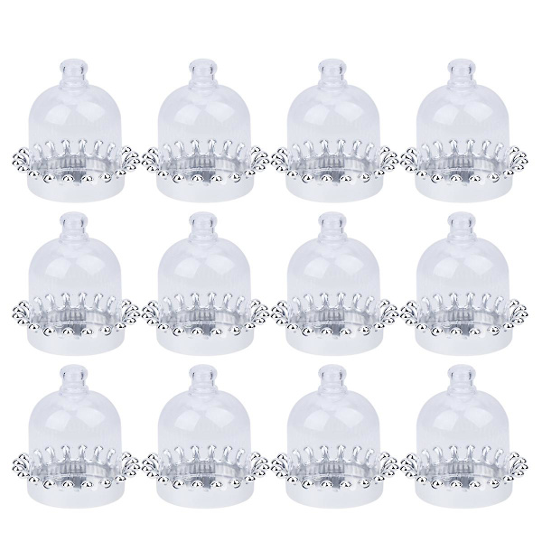 12 st bärbara tårtbärare lock plast cloche kakor tallrik multifunktionell cupcakes display desserter transparent kupol silver bottenplatta