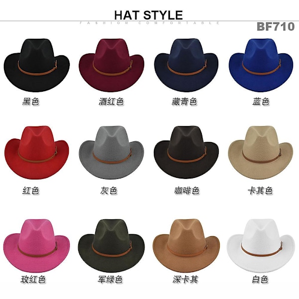 Filthatt Retro Imitert Saueskinn Cowboyhatt Belte Ullhatt Nasjonal Hette Retro Jazzhatt