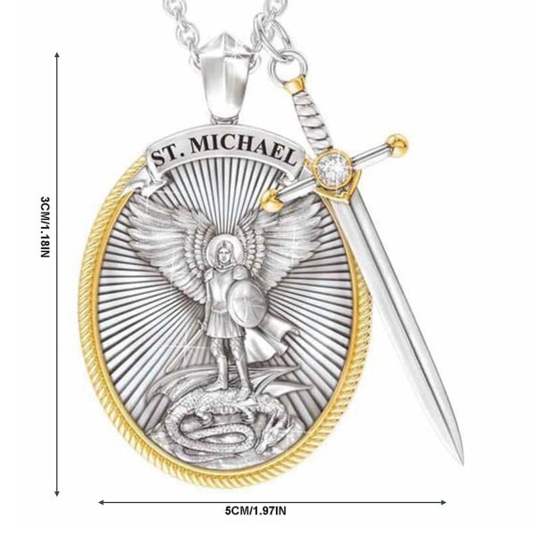Ärkeängel St Michael Saint Medal Halsband Hänge Ängelskydd, Bön