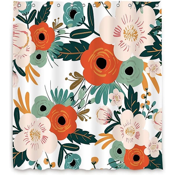 Duschdraperi i periwinkletyg 72 x 84 tum (bredd x höjd) tum akvarellblommor grön