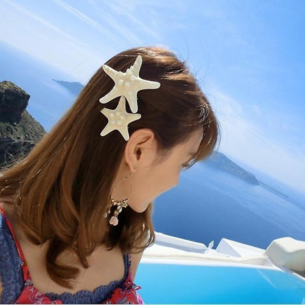 WABJTAM 2-pakke med Starfish-hårklemmer Havfrue-hårklemmer Resin Pretty Beach-hårspenner for jenter (Sjøstjerne)