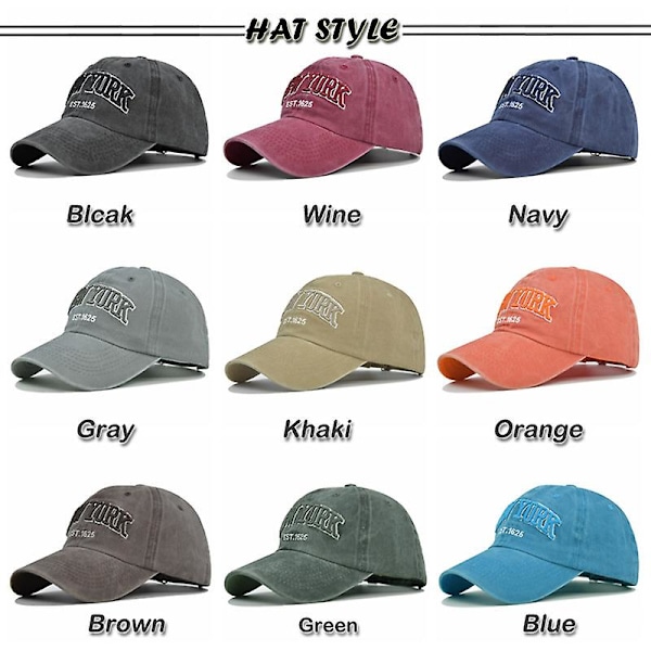Ny tvättad bomulls keps New York broderad basebollkeps keps solhatt broderad baseboll solskydd hatt