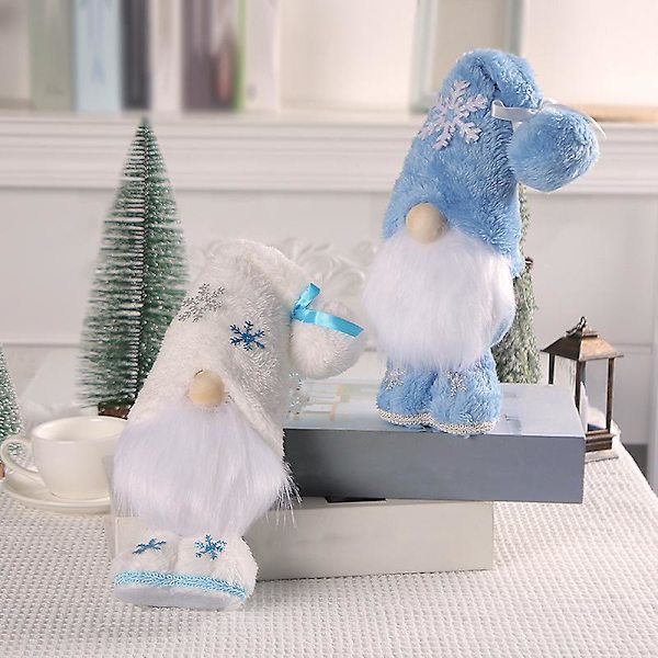 Ny Stående Snöflinga Rudolph Figur Dekoration Jultomte Ansiktslös Docka (Vit)