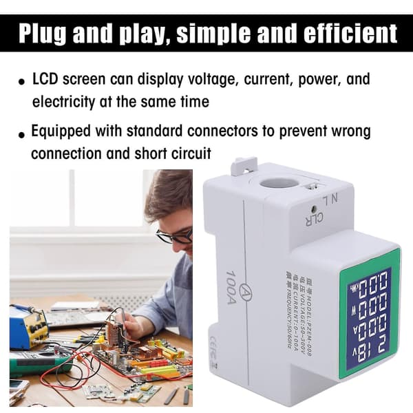 Pzem-008 LCD-display digital amperemeter voltmeter multifunktionell skenmontering wattmeter display spänning/ström/effekt/el AC 50-300v