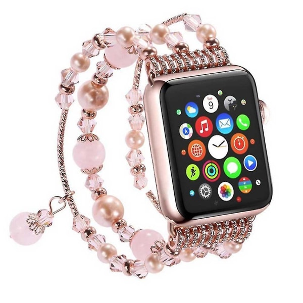 Bånd kompatibel med Apple Watch 42-44 mm, kvinner jente elastisk håndlaget agat armbånd erstatning kompatibel med Apple Watch Series /4 /3/ 2