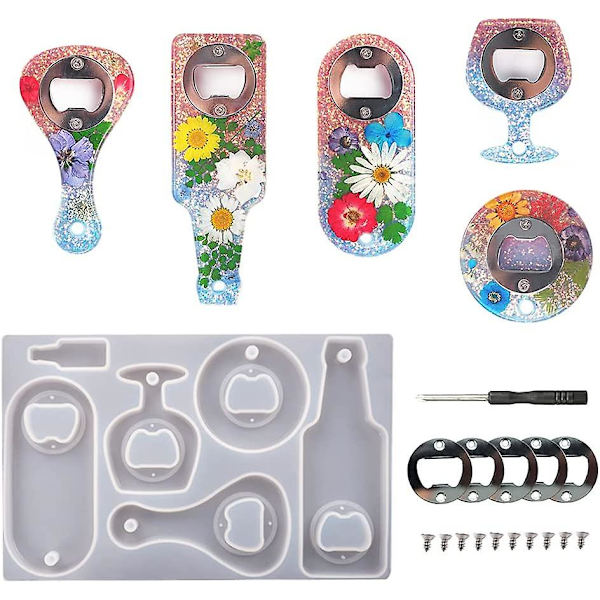 Flasköppnare Resinformar Silikon Vinöppnare Silikonform För Resin Med 5 Set Rostfritt Stål Ölnyckel Skruv Epoxi Resin Form Kit För Diy Ha