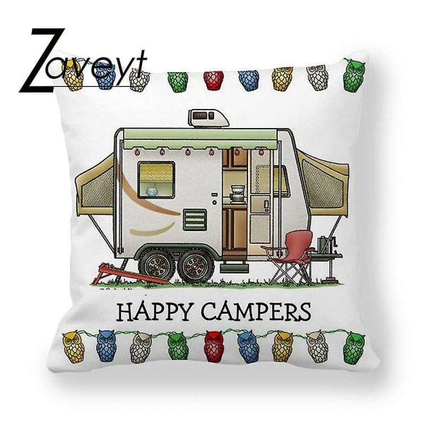 40/45/50/60 cm Multi Size Happy Camper Travel Car Cover Soffa Kuddfodral Vardagsrum Tecknad Husbil Kuddfodral