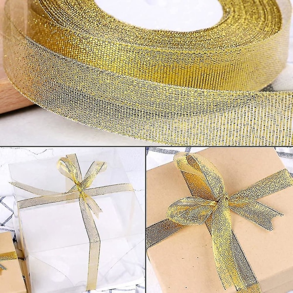 Metallisk guld organza bånd, 20 mm 25 yard dekorativt bånd Metallisk bånd sløjfebånd til gaveindpakning Kunsthåndværk