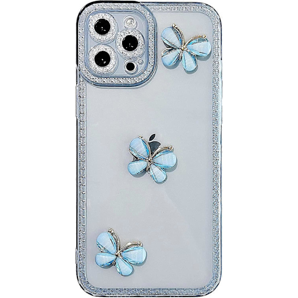 iPhone 12 Pro Max Skal 6,7 tum, Söt 3D Fjäril Bling Glitter Transparent Skal med Anti-Fall Lins Kameror Glittrande Mjuk TPU Skal