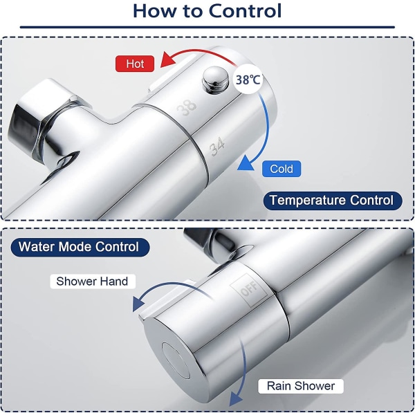 Blandare termostatisk dusch 2 utgångar, mässing dusch termostatkran, dubbel duschblandare Högt utlopp G3/4 Bsp (26,4 Mm) + Låg G1/2 "bsp (21 Mm)