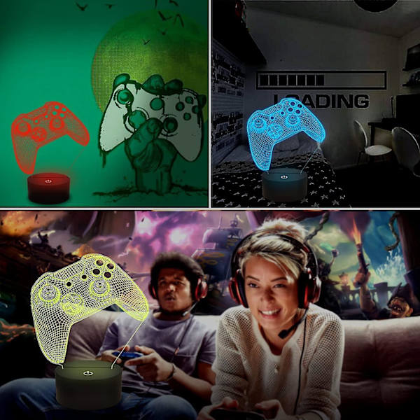 Lightzz 3D Nattlampa för Spelkonsol med Fjärrkontroll + Touch-knapp 16 Blinkande Färger + Timer, Skrivbordslampa för Barnrum, Spelaregåvor