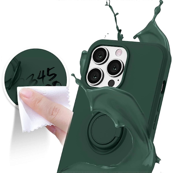 iPhone 13 Pro Max Skal, Silikon med 360-Graders Ringstativ Hållare Mjuk Mikrofiberduk Fullt Skydd Utformad för iPhone 13 Pro Max (Armégrön)