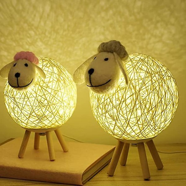 Lam Nattlys Søt Sau LED Barnehagelampe Dyre Skrivebordslampe Batteridrevet Globelys Dekorasjon for barn Bursdagshjem Innredning Gul