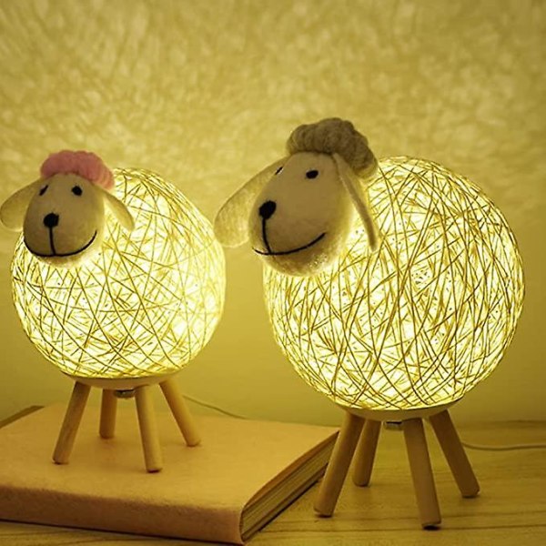 Søt sauenattlys LED-sengelampe for barnehage, dyrebordlampe, batteridrevet globelysdekorasjon for barn, bursdag, hjem, sovesal, gul