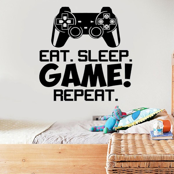 GHYT Ät Sov Spel Väggdekal - Gamer Väggklistermärke med Stor Controller, Vinyl Vattentät Konstdesign Klistermärken för Hem Lekrum Pojkar Sovrum Spelrum 05
