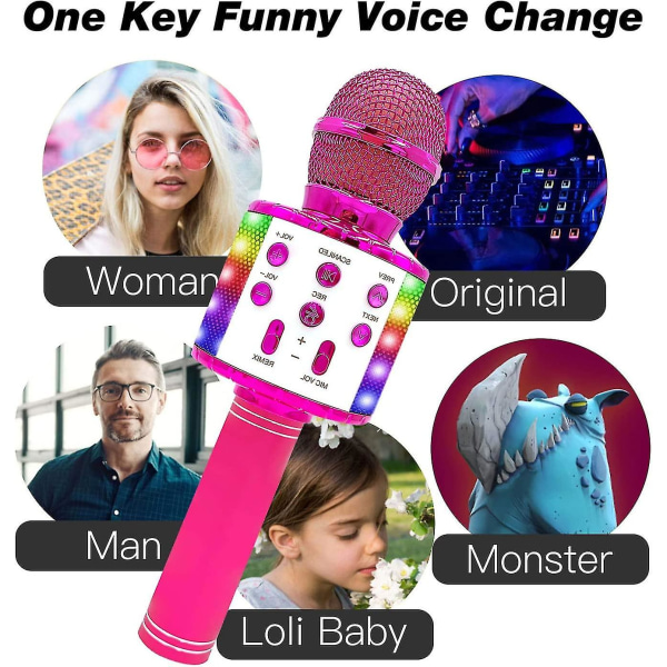 4 i 1 Bluetooth karaoke trådlös mikrofon med ledbelysning, bärbar handhållen för barn, hem Ktv-spelare med inspelningsfunktion Halloween Xmas Gi