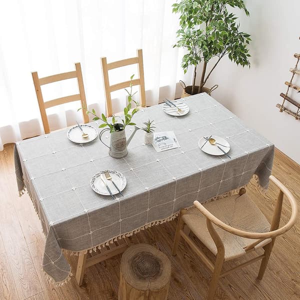 Rustik Rutig Bordsduk (140x178 cm) Bomull Linne Grå Rektangulära Dukar För Kök, Matplats, Fest, Högtid, Jul, Buffé