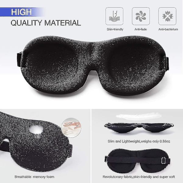 Sovmaske 3-pack, Uppgraderad 3D-formad 100% mörkläggningsögonmask för sömn med justerbar rem, bekväm & mjuk nattblind för kvinnor och män