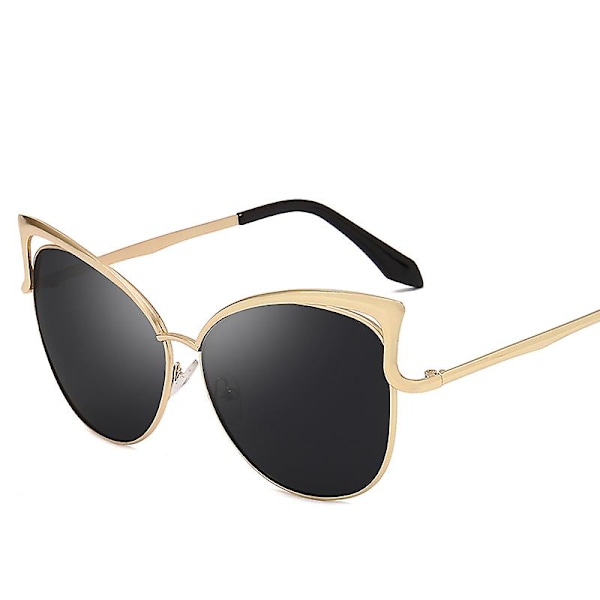 Retro Cat Eye Solglasögon för Vuxna Vuxenmode Hål Design Vintage Solglasögon Spegelglas Vuxna Vuxna Tonade Glasögon UV400（Golden Black）