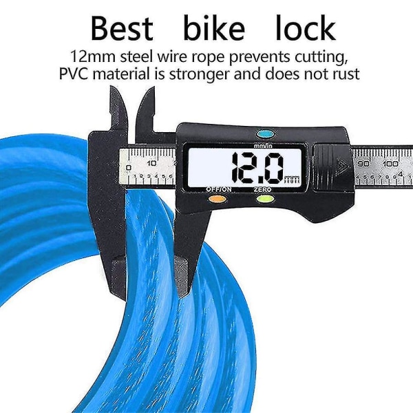 Cykellåsekabel oprullet Sikker nulstillelig kombinationscykelkabellås med monteringsbeslag（blå）