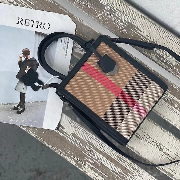 Handväska Äkta Läder Casual Telefonväska Kvinnor Galler Lyx Liten Axelväska Mode Trend Crossbody Väska（svart）