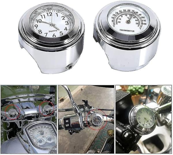 Motorcykelstyre Klocka, 7/8 \"Vattentät Motorcykelstyre Montera Digital Klocka Och Temp Termometer Vit
