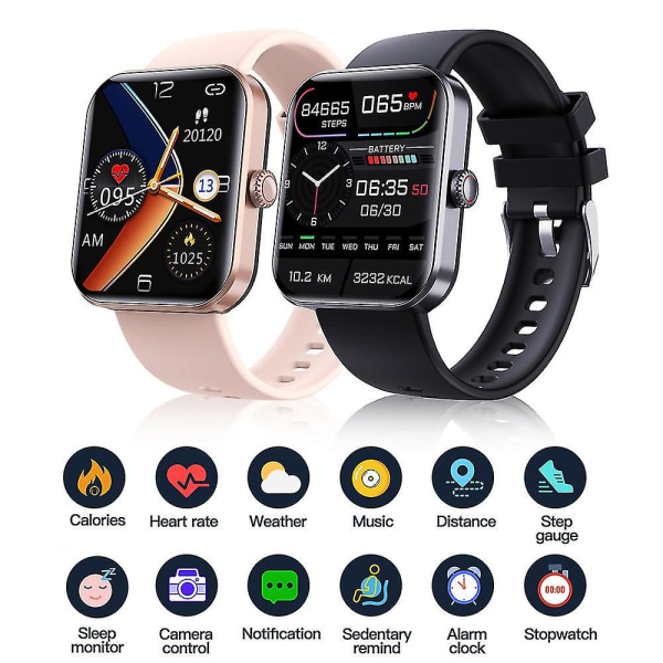 Bærbart blodsukkerovervågning Smartwatch Multifunktions sportsur til overvågning af hjertefrekvensblodtryk (Pink)