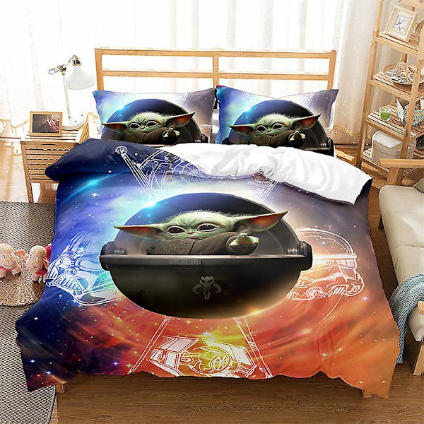 3D Digitaltryck Cartoon Master Yoda Örngott Täcke Sängkläder Tredelad Set XQD9 180*200cm -ZHENV（180*200cm）