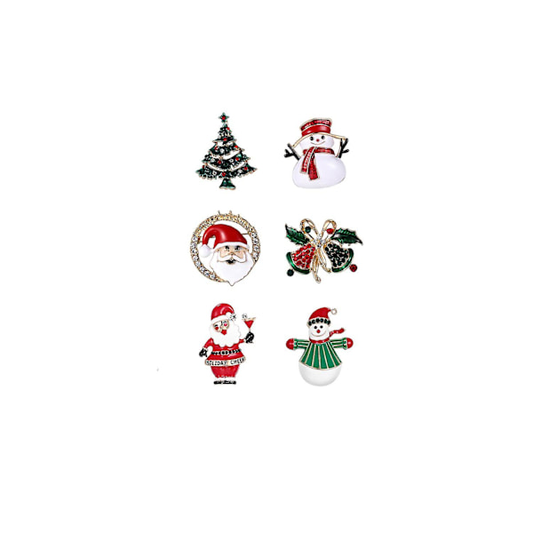 WABJTAM 6 st julbrosch i emalj, julstrumpa, träd, tomte, klocka, ängeldekoration, present till kläder, väskor, hattar, ryggsäckar