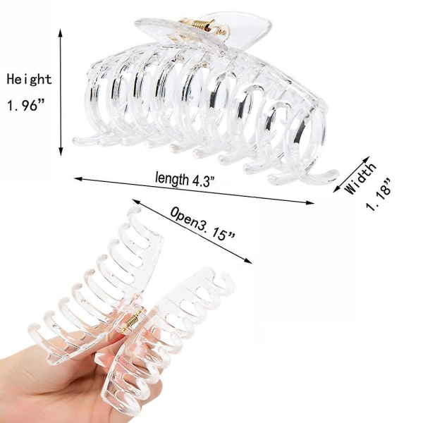 WABJTAM Klara hårklämmor för tjockt/fint/tunt hår, starka fasta tänder som sammankopplar stora clips för kvinnor Set med 3 (klara hårklämmor)