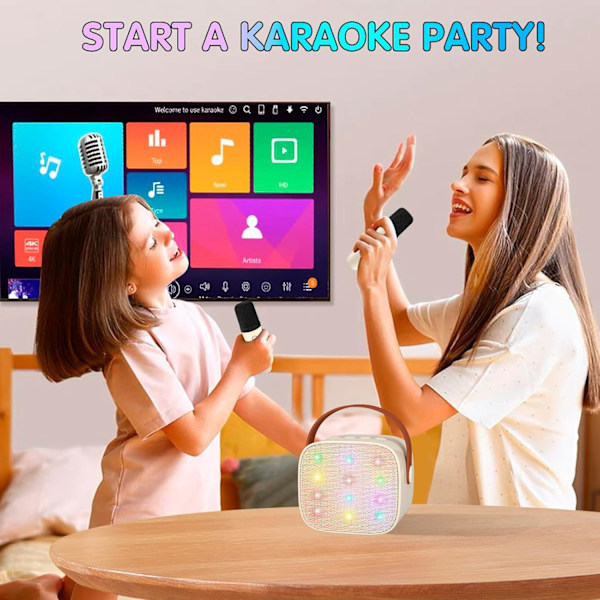 Mini Karaoke-maskin för barn, Bärbar Bluetooth-högtalare med trådlös mikrofon, Julgåvor för flickor 4-10 år (Off-white)