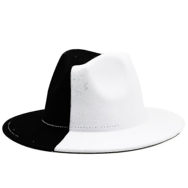 Musta Valkoinen Patchwork Villahuopa Jazz Fedora Hat Naisten Unisex leveälierinen Panama Party Trilby Cowboy Cap Miesten Gentleman Häähattu