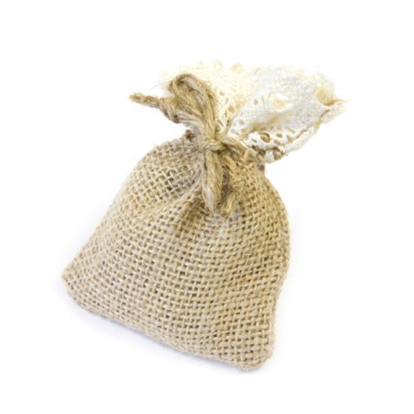 4 Jute- och spetsväskor 8 x 10 cm