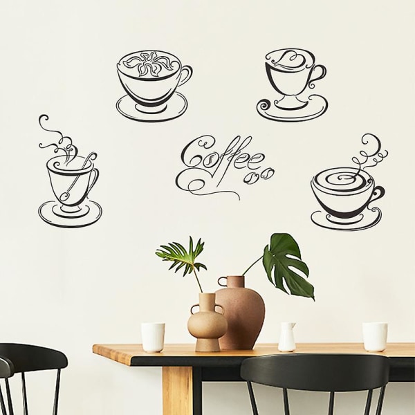 1 sett kjøkken veggdekor klistremerke Kaffe Te kopp Blomster kunst Vegg dekor klistremerke Kaffe kopp vegg kunst klistremerker Fjernbare DIY vegg kunst dekorasjon for kjøkken