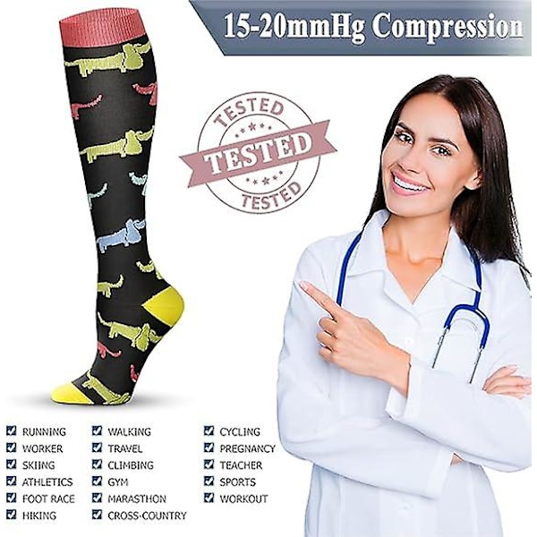 Kompressionstrumpor i koppar för kvinnor och män, förbättrad cirkulation (8 par) - Bäst för löpning, atletisk träning, cykling - 15-20 mmHg Jacquard-set, storlek S/M