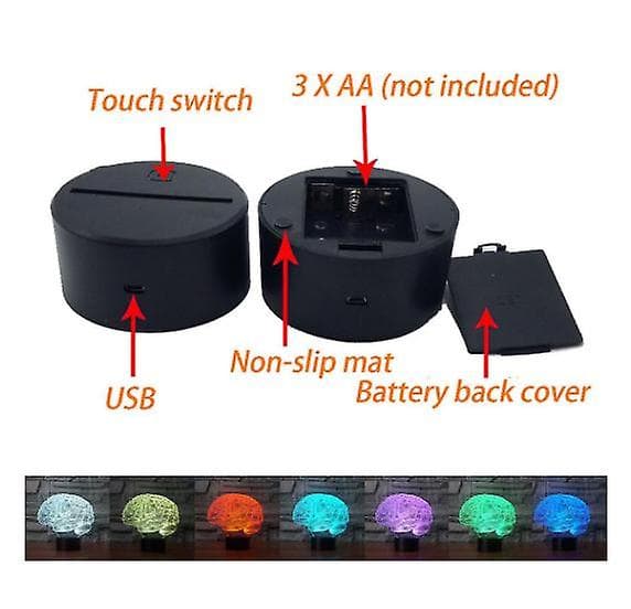Hjerneform 3d Illusion Lampe 7 Farve Tryk Switch Akryl Skrivebordslampe
