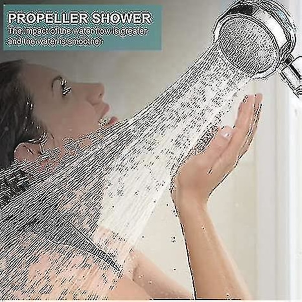Turboladet håndholdt dusjhode, propelldrevne dusjhoder, høytrykksvannsparing, med pauseknapp, 360 grader roterende（rød）