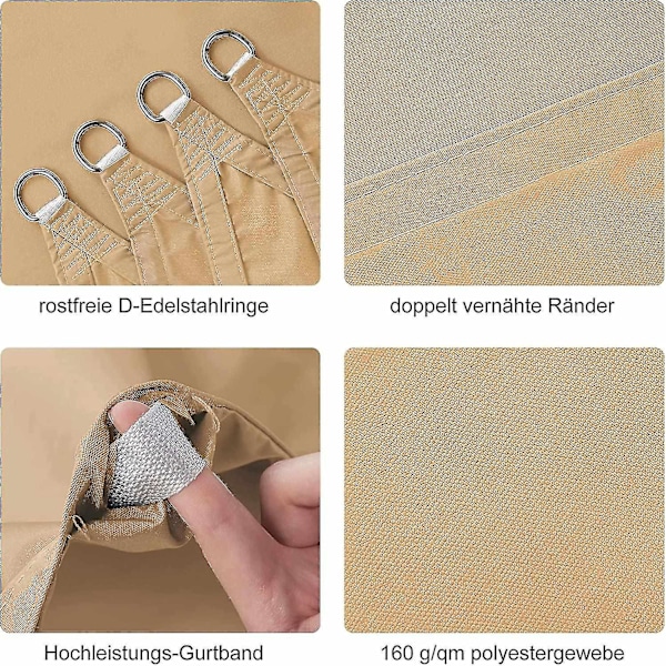 2x3m Rektangulär Vattentät Solsegel, Vattentät Pes Solsegel, 3x2m Rektangulär Solskyddsnät, Sand