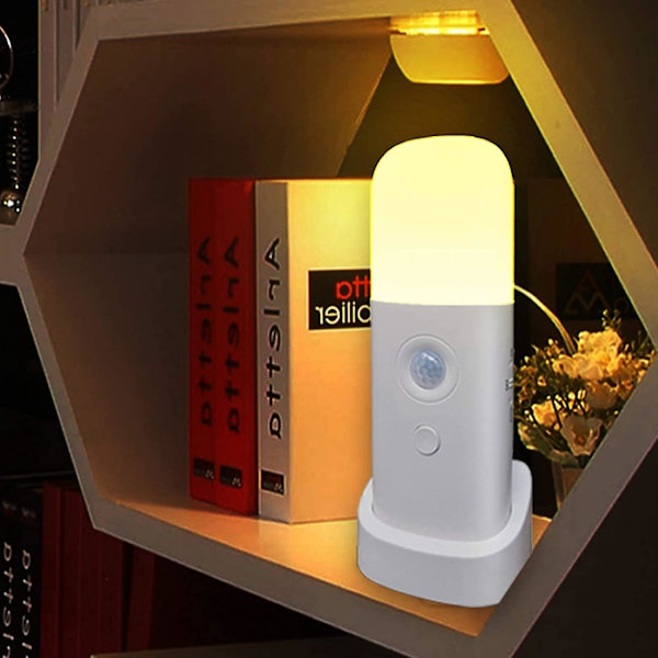 Rörelsesensor Nattlampa, Dimbar Nattlampa med 5 Ljusstyrkor, 2000mAh Laddningsbar Batteridriven Lampa, Bärbar Rörelsesensor Lampa (