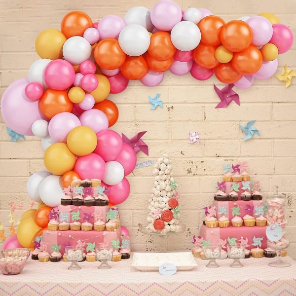 Rosa Ballonger Garland Arch Kit, Rosa Gul Orange Ballong Garland Balloons Arch Kit, Latex Party Ballonger För tjejer Födelsedagsfest Baby Party Shower