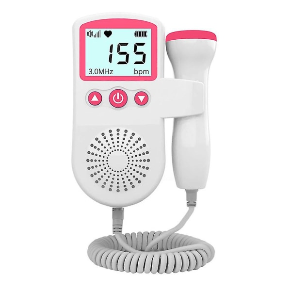 Foster-dopplerdetektor Baby Hjerteslagsfrekvenssonde Prenatal LCD-digitalmonitor til gravide rekvisita（Rosa）