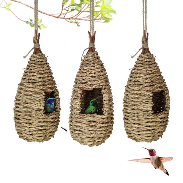 2x Garden Handing Birds Nest Box Breeding Nest Gräs Handvävd för utomhushängning