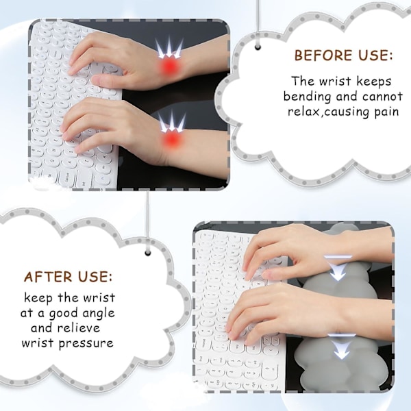 Tangentbordsmoln Handledsstöd, Mjukt Bekvämt Sött Tangentbords handledsstöd Halkfritt Ergonomiskt Stöd Moln Skrivbord Handledsstöd & Memory Foam (grå)