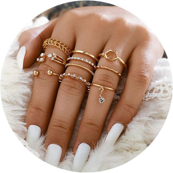 Boho Stackbara Ringar för Kvinnor Guld Knogring Set Enkla Stjärna Måne Blomma Ringar för Tonårsflickor Stackbara Estetiska Ringar Presenter för Tonåringar