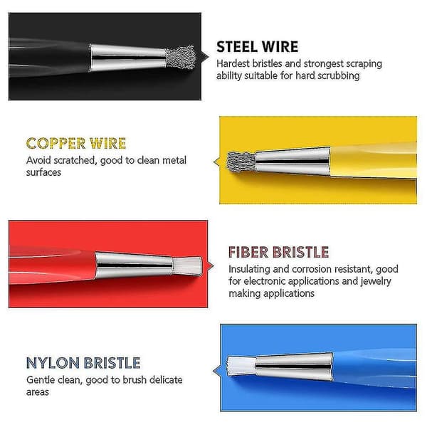 4 stk./sæt Rustfjernelsesbørste Pen Glasfiber / Messing / Stål / Nylon Børste Pen Form Urdele Polis